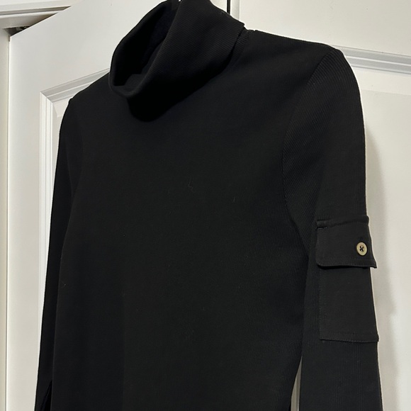Sz 10⭐️NWT Saint + Sofia Cotton Black Ribbed Turtleneck Dress with Cargo pocket - Picture 2 of 10